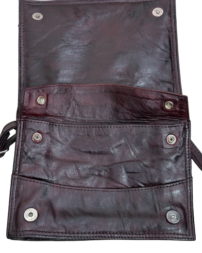 Vintage Embossed Egyptian Motif Burgundy Genuine Leather Crossbody Bag