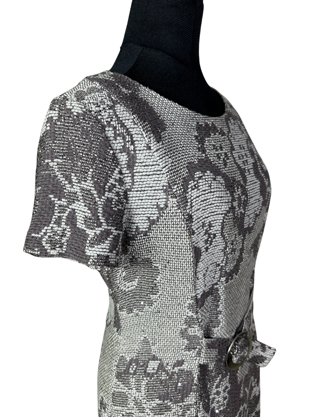Caroline Biss Floral Brocade Midi Dress with Waist Detail