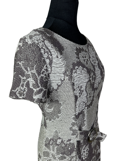 Caroline Biss Floral Brocade Midi Dress with Waist Detail