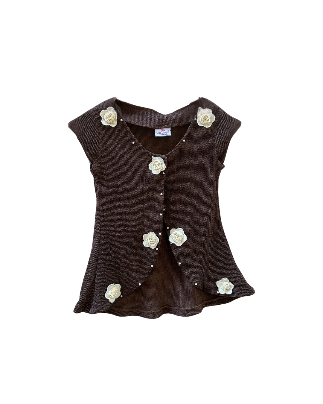 Mini Magic Single Button Embroidered Top