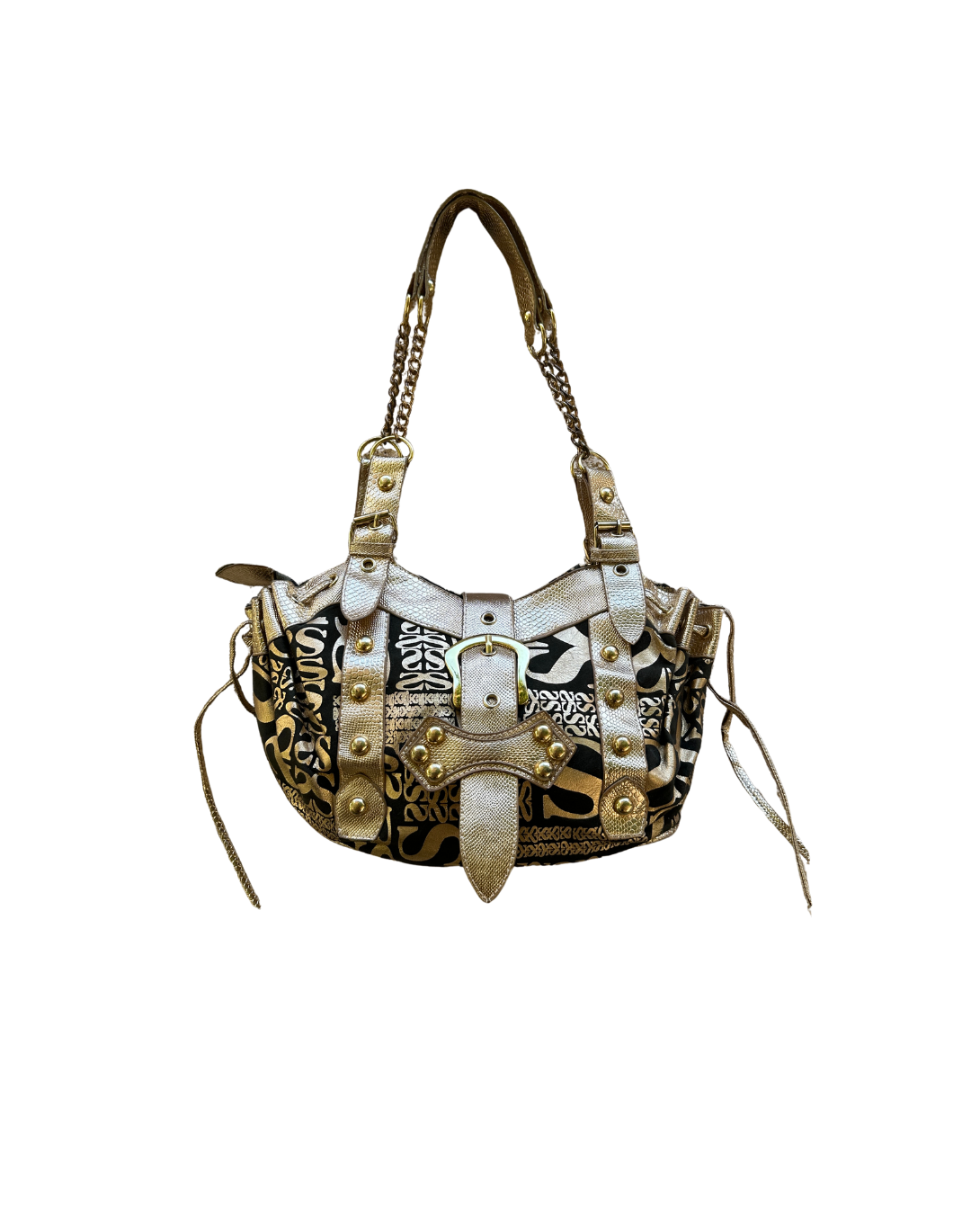 Y2K McBling Gold Monogram Shoulder Bag