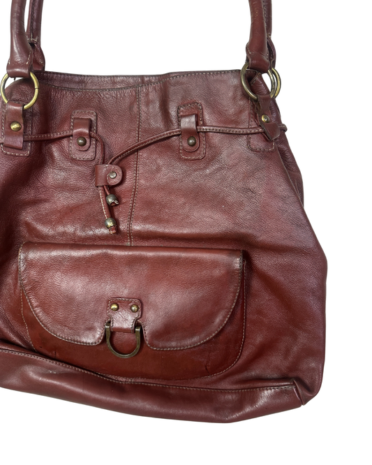 Vintage Burgundy Genuine Leather Shoulder Bag