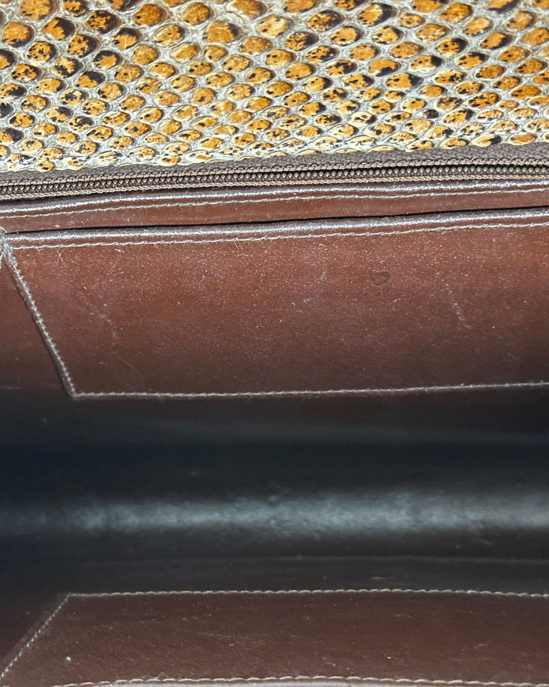 Vintage Genuine Brown Snakeskin Crossbody Bag with Golden Chain Strap