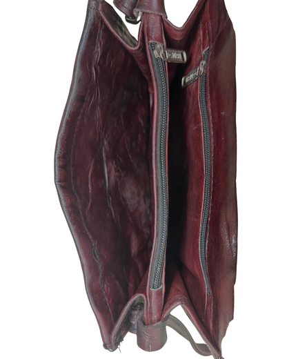 Vintage Embossed Egyptian Motif Burgundy Genuine Leather Crossbody Bag