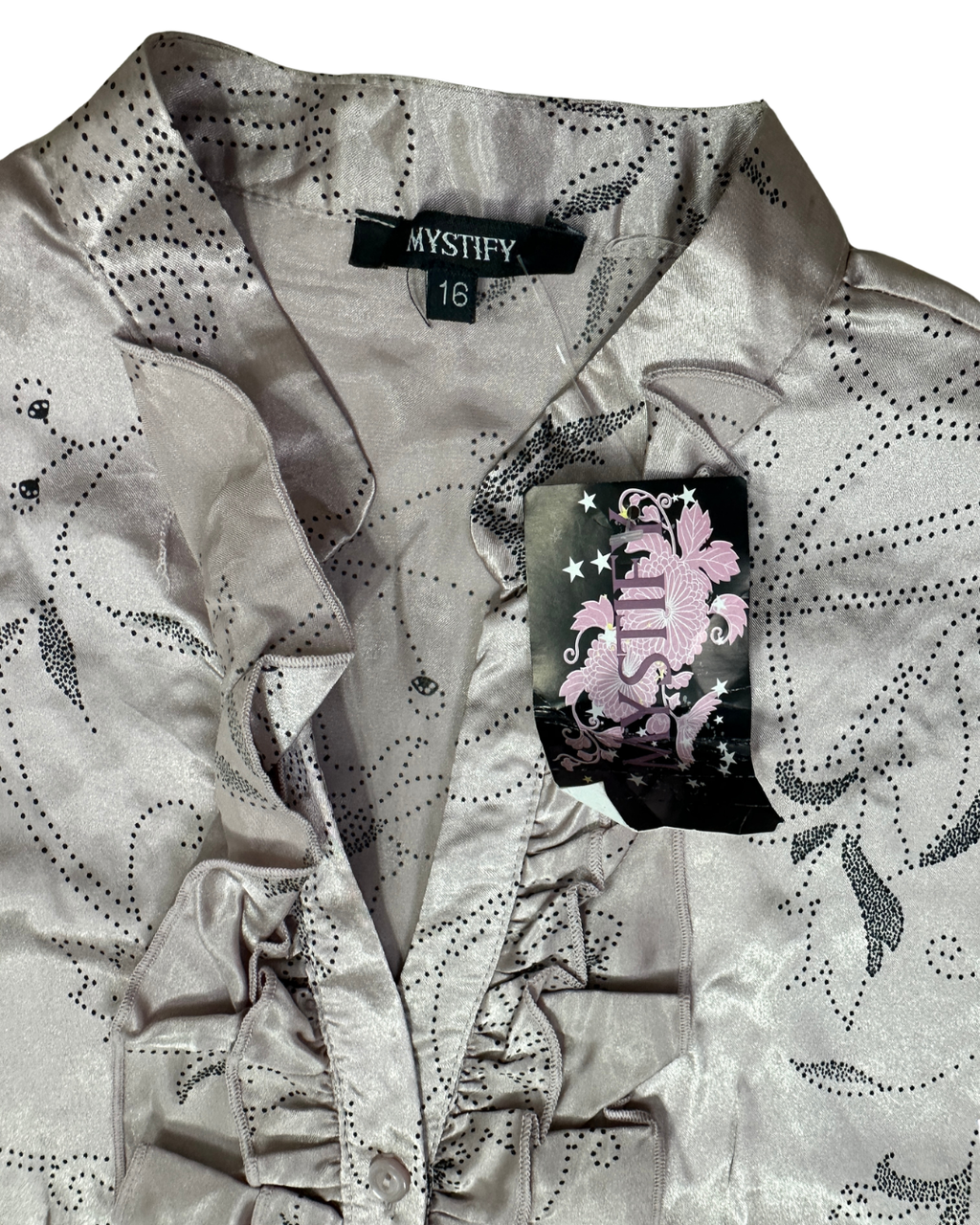 NWT Mystify Satin Ruffle Button-Front Blouse -XL