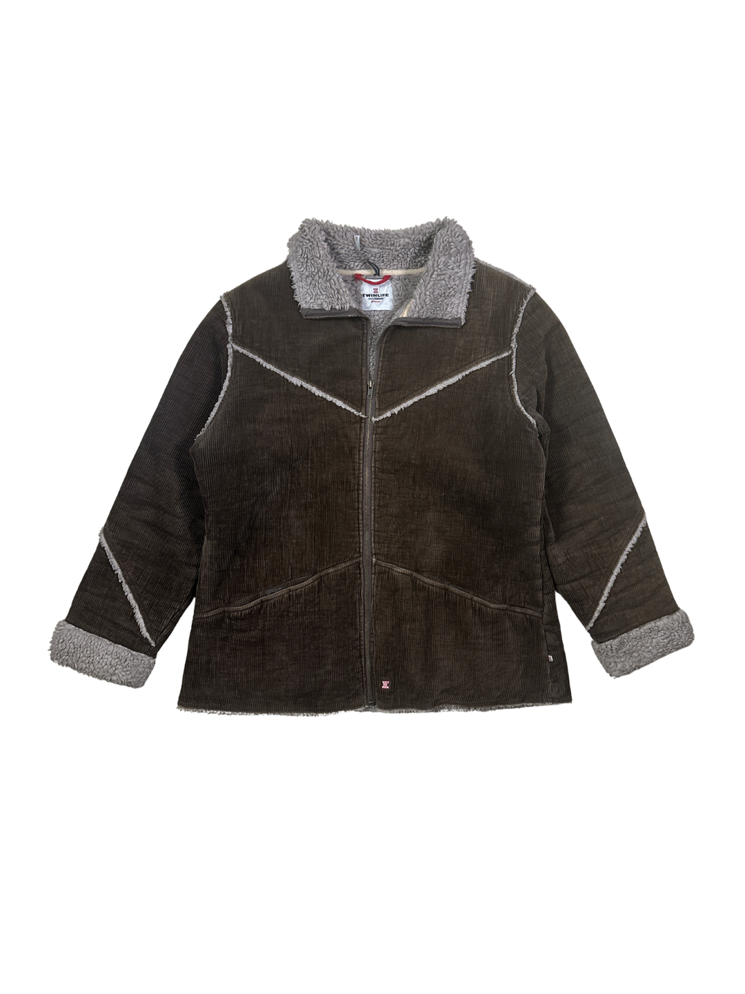 Twinlife Women's Brown Corduroy Sherpa-Lined Jacket - L/XL