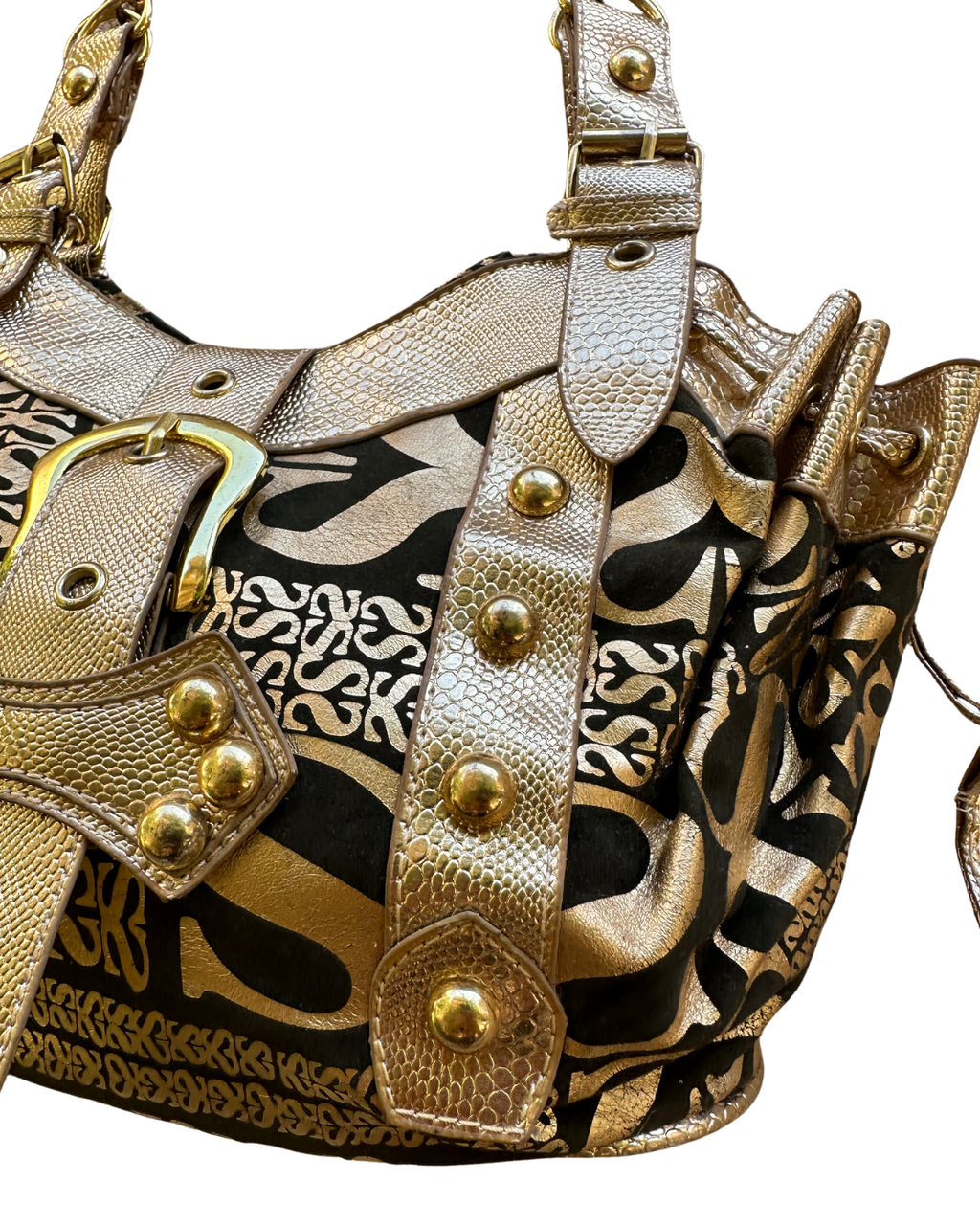 Y2K McBling Gold Monogram Shoulder Bag