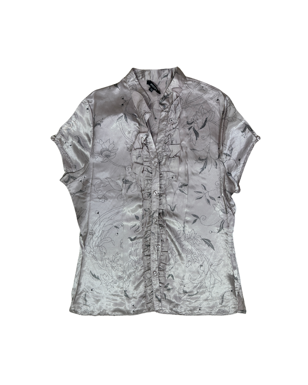 NWT Mystify Satin Ruffle Button-Front Blouse -XL