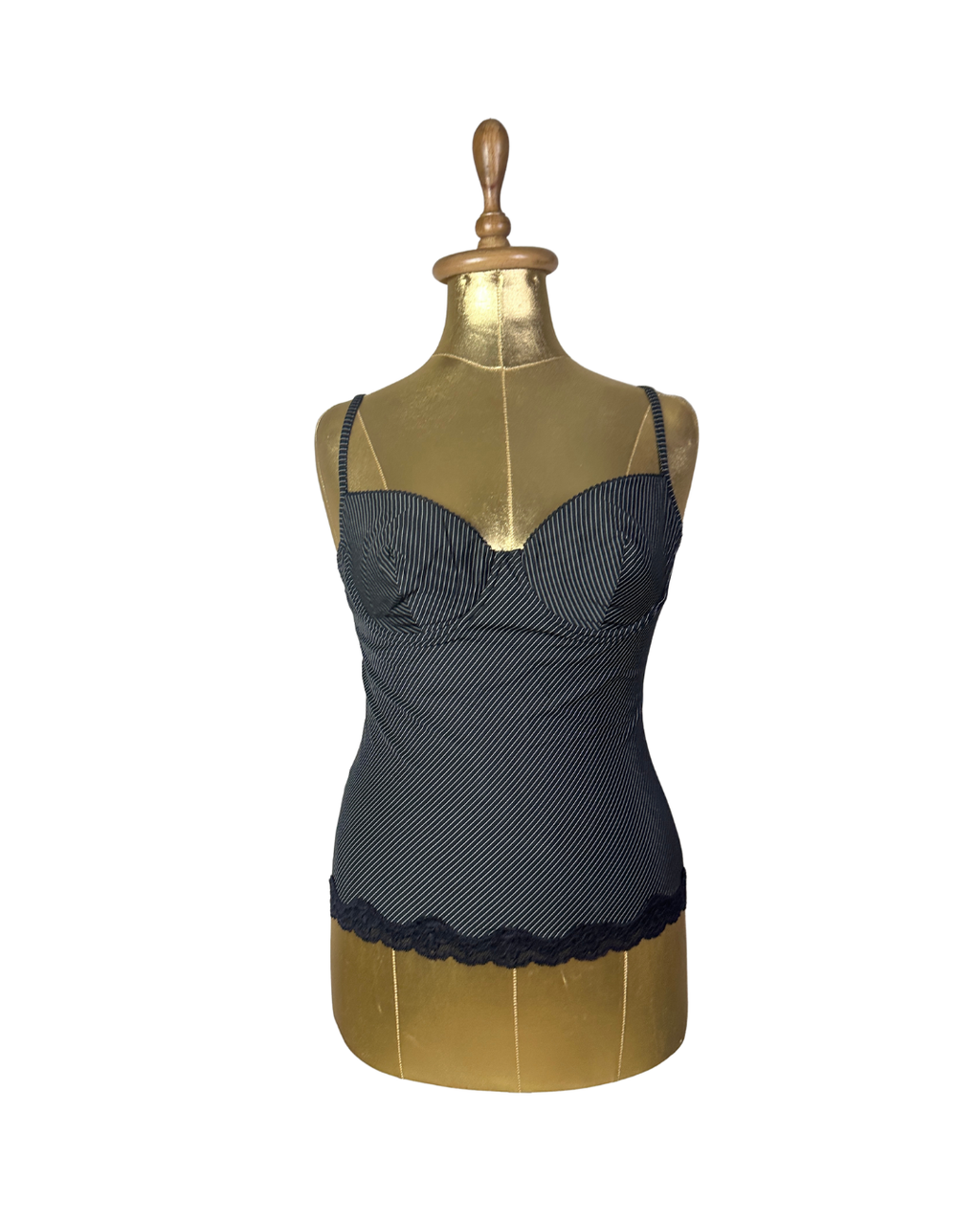 Y2K Pinstripe Bustier Top with Lace Trim