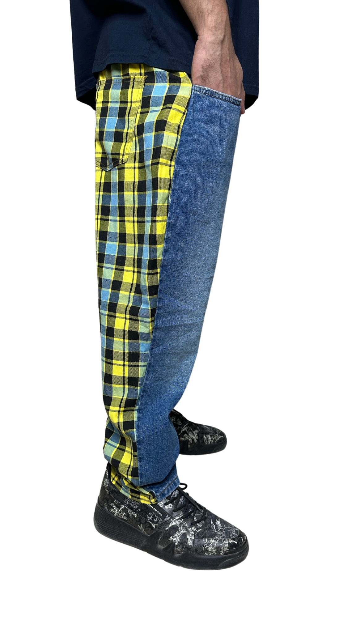 Reclaimed Vintage Denim Yellow Checkered Jeans W38