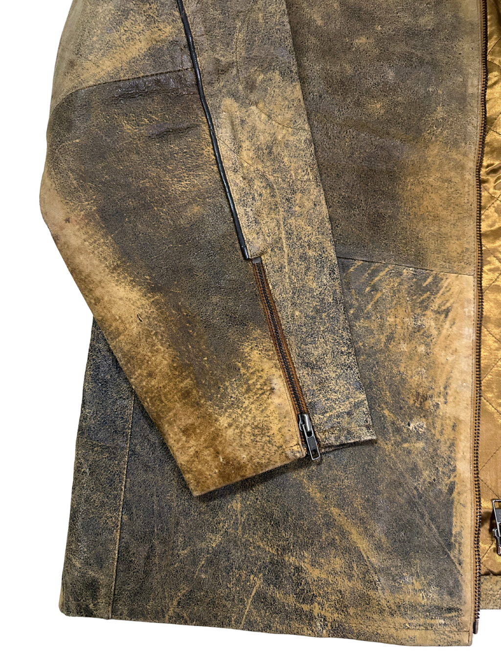 90s Vintage Pepe Jeans Distressed Genuine Sheep Leather Moto Jacket (Rare Sample)