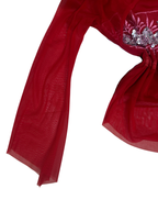 2K Mei Na Red Mesh Top with Sequin & Rhinestone Buckle