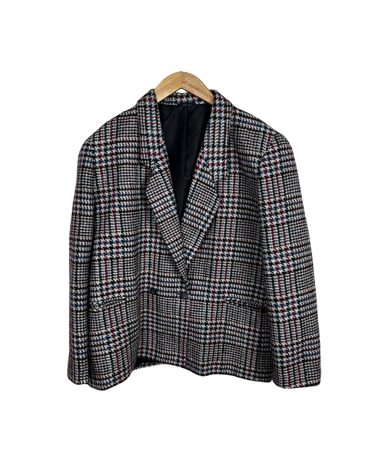 Vintage St Michael Pure New Wool Houndstooth Double Breasted Women's Blazer