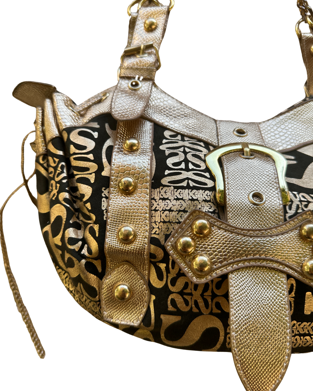 Y2K McBling Gold Monogram Shoulder Bag