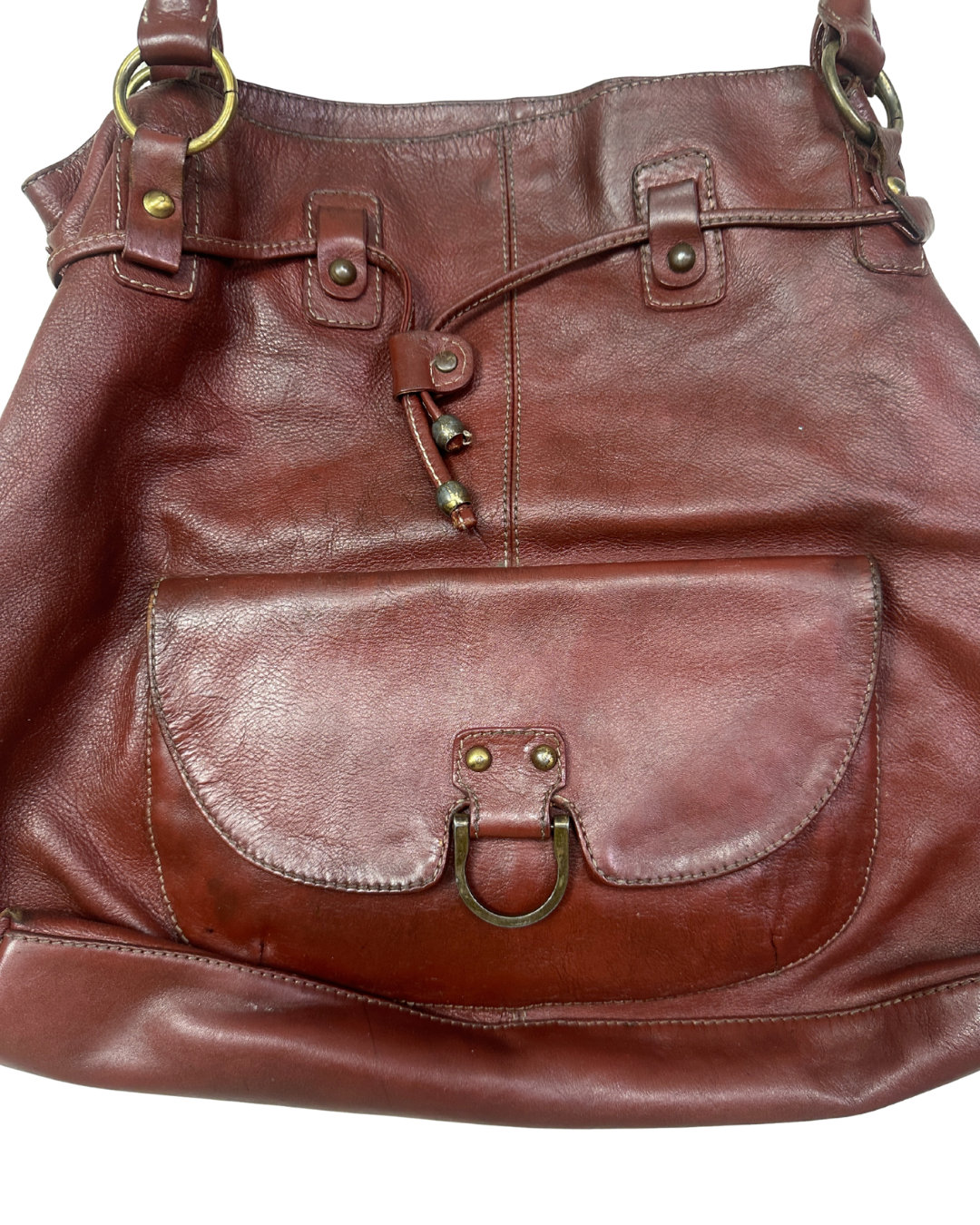 Vintage Burgundy Genuine Leather Shoulder Bag
