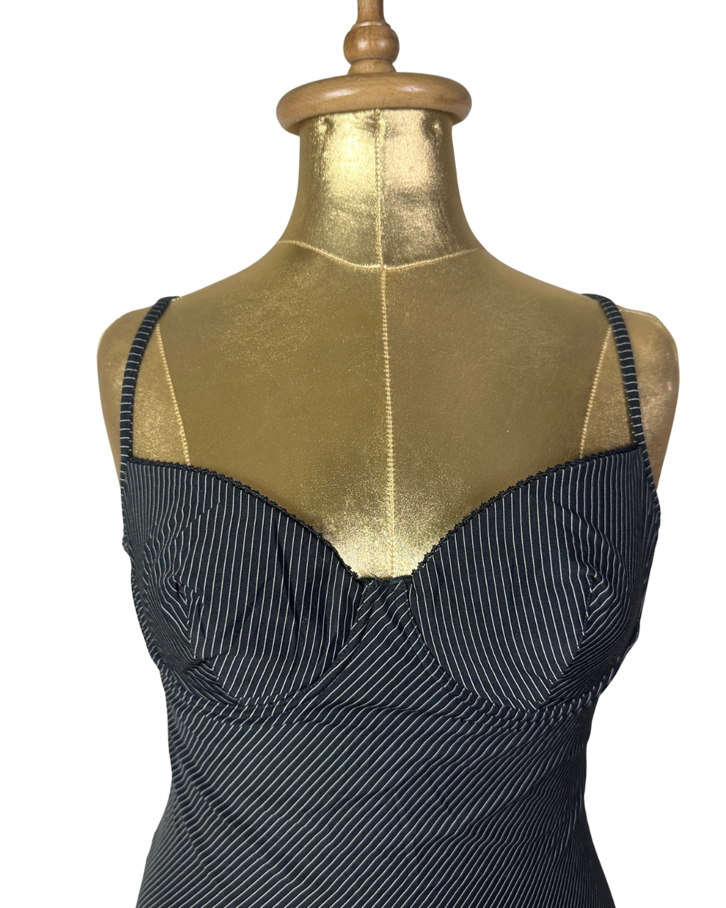 Y2K Pinstripe Bustier Top with Lace Trim