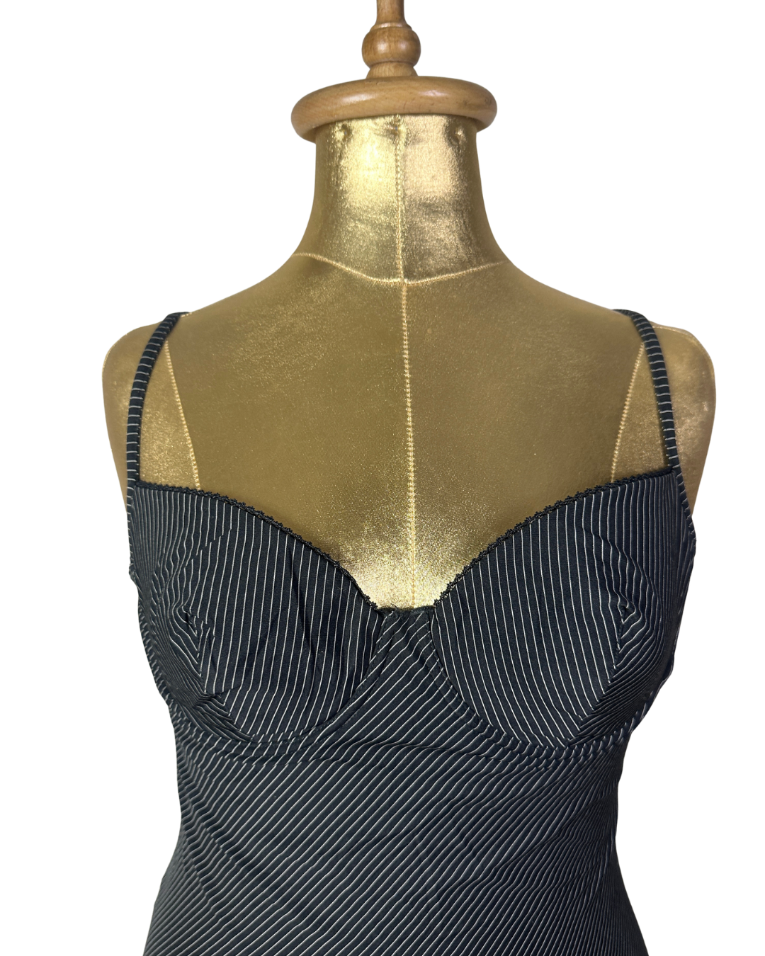 Y2K Pinstripe Bustier Top with Lace Trim