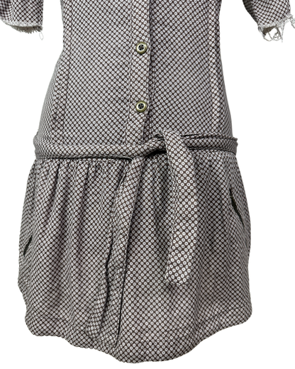 90s Geometric Print Dress with Tie Waist & Pockets