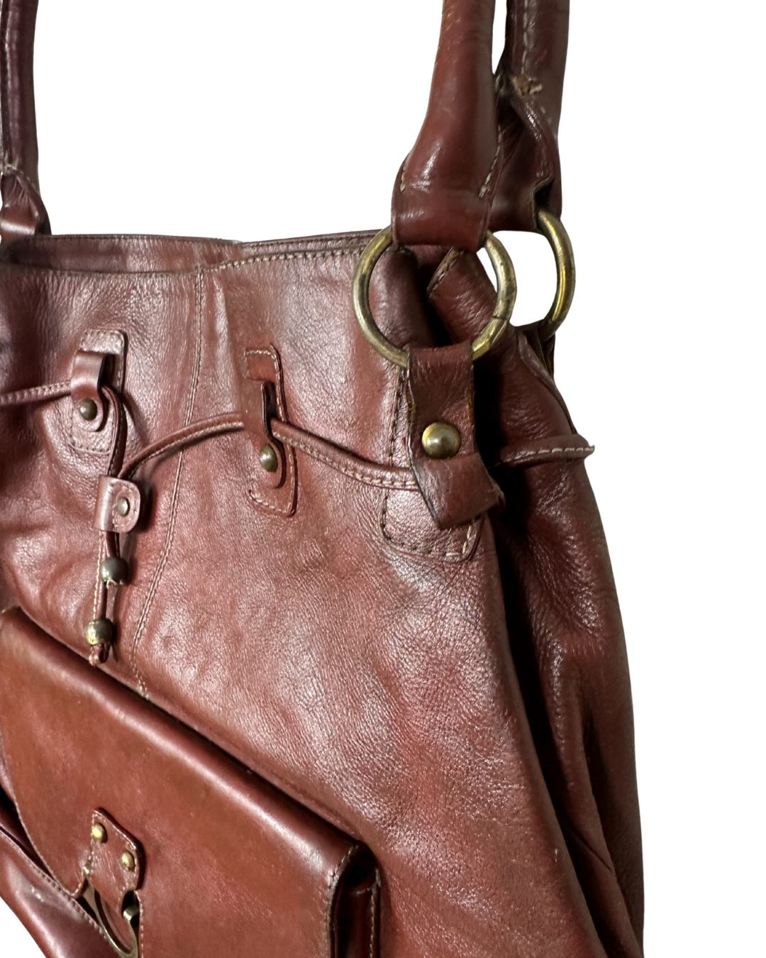 Vintage Burgundy Genuine Leather Shoulder Bag