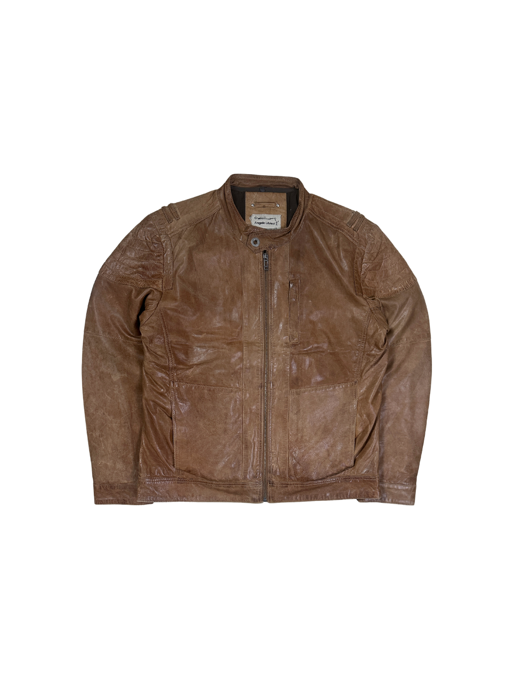 Vintage Angelo Litrico Tan Genuine Leather Moto Racer Jacket - Large