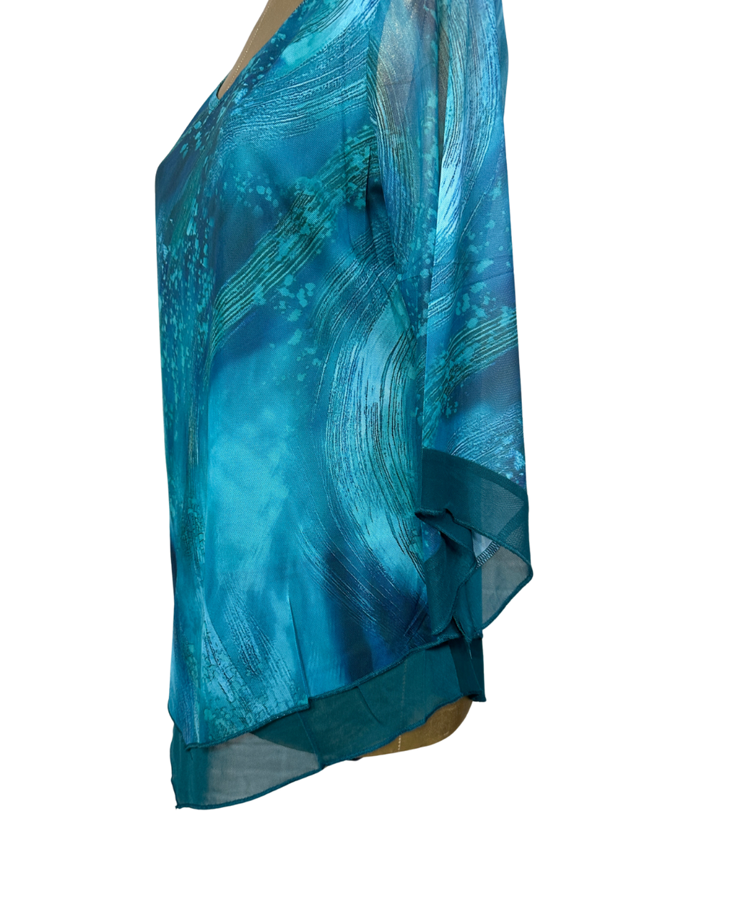 Asymmetric Hem Teal Blouse - Large
