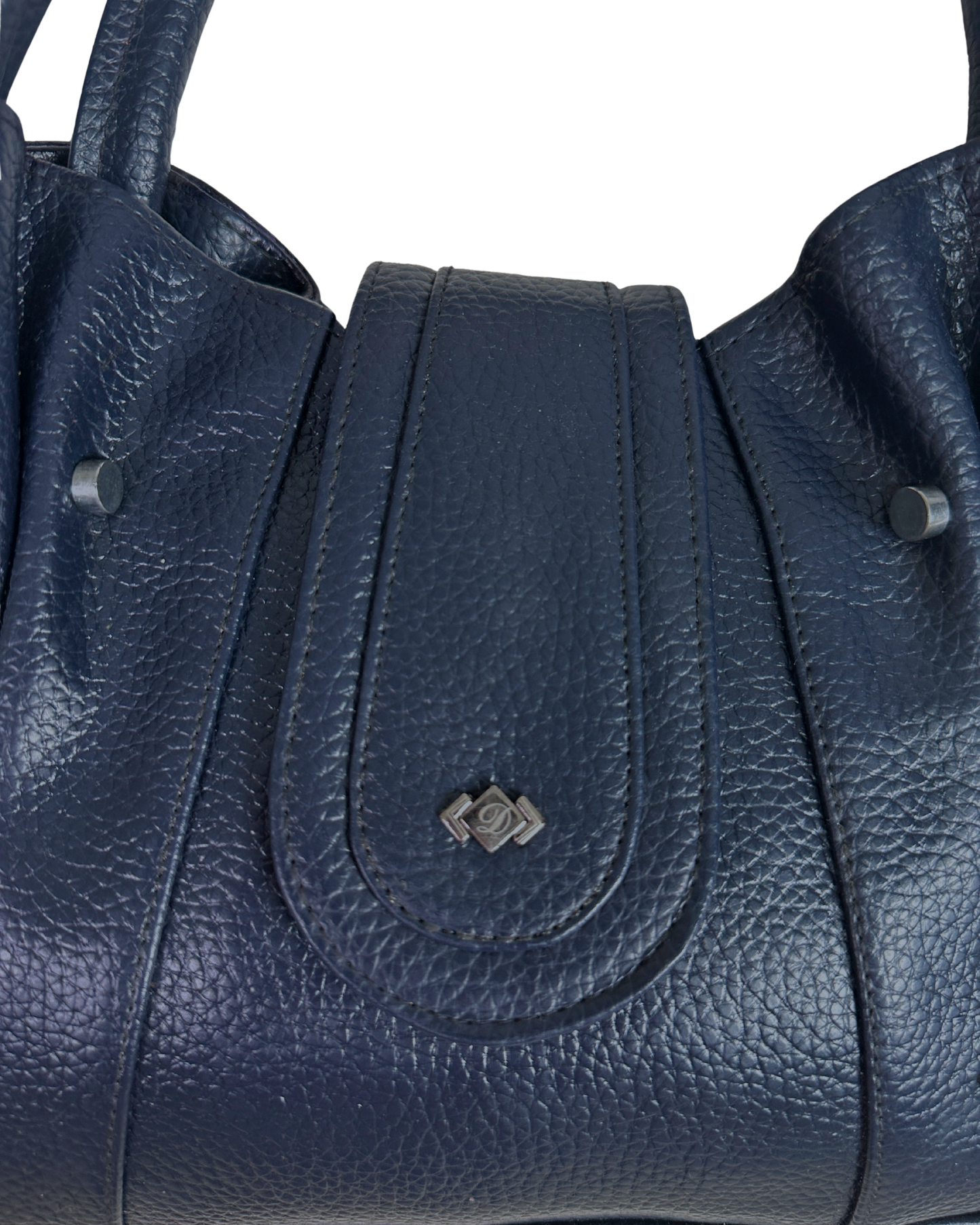 Vintage Navy Genuine Leather Slouchy Ruched Shoulder Bag