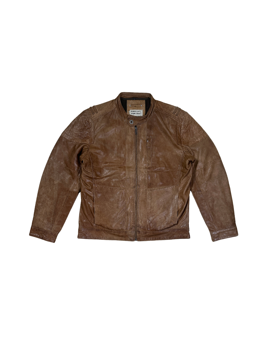 Vintage Angelo Litrico Tan Genuine Leather Moto Racer Jacket - Large