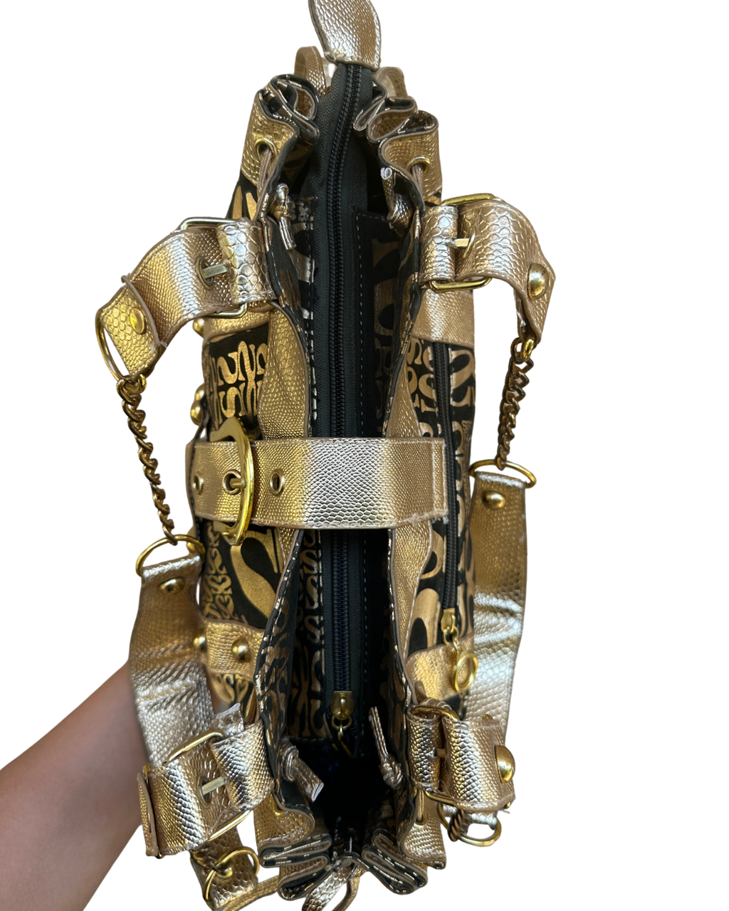 Y2K McBling Gold Monogram Shoulder Bag