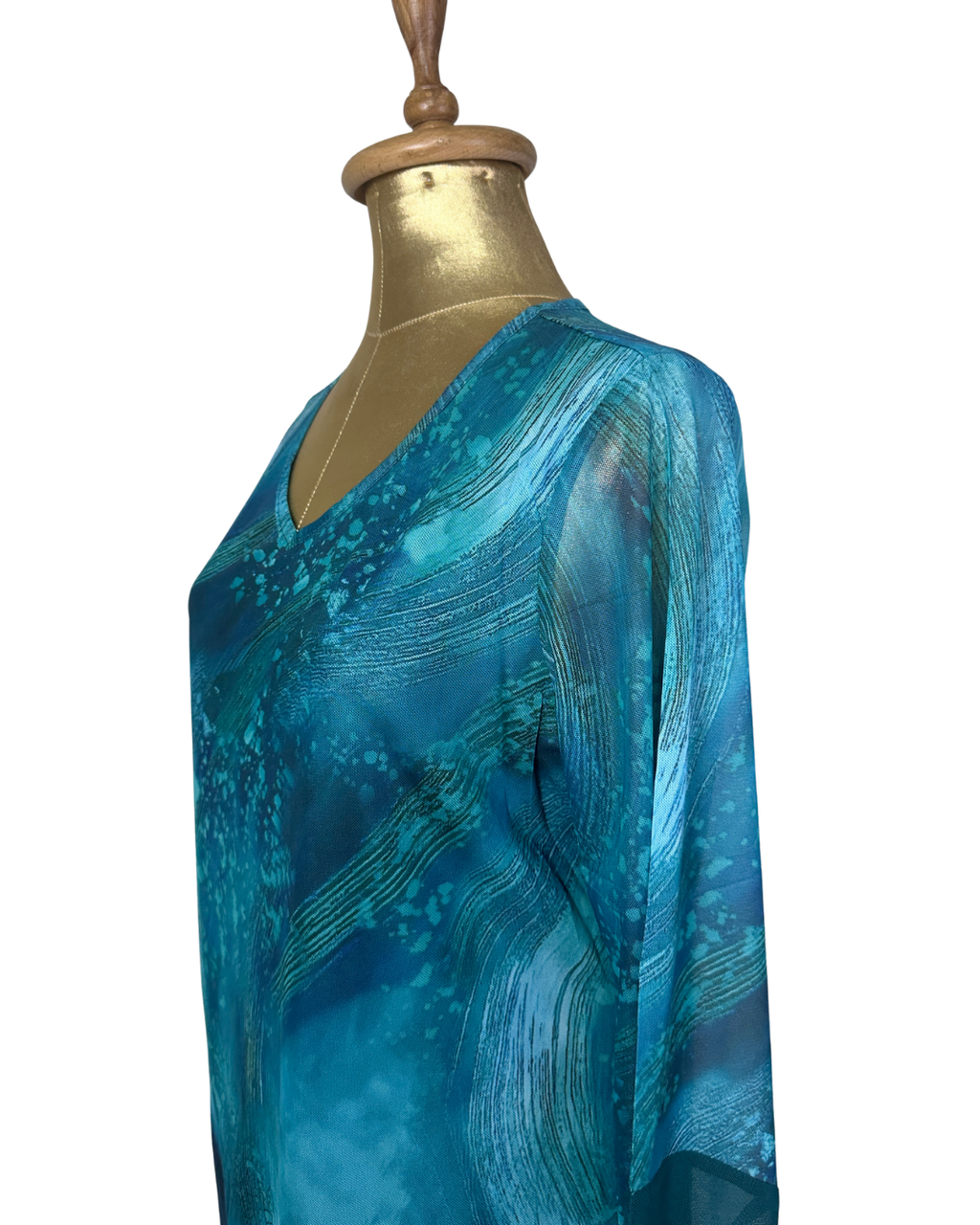 Asymmetric Hem Teal Blouse - Large