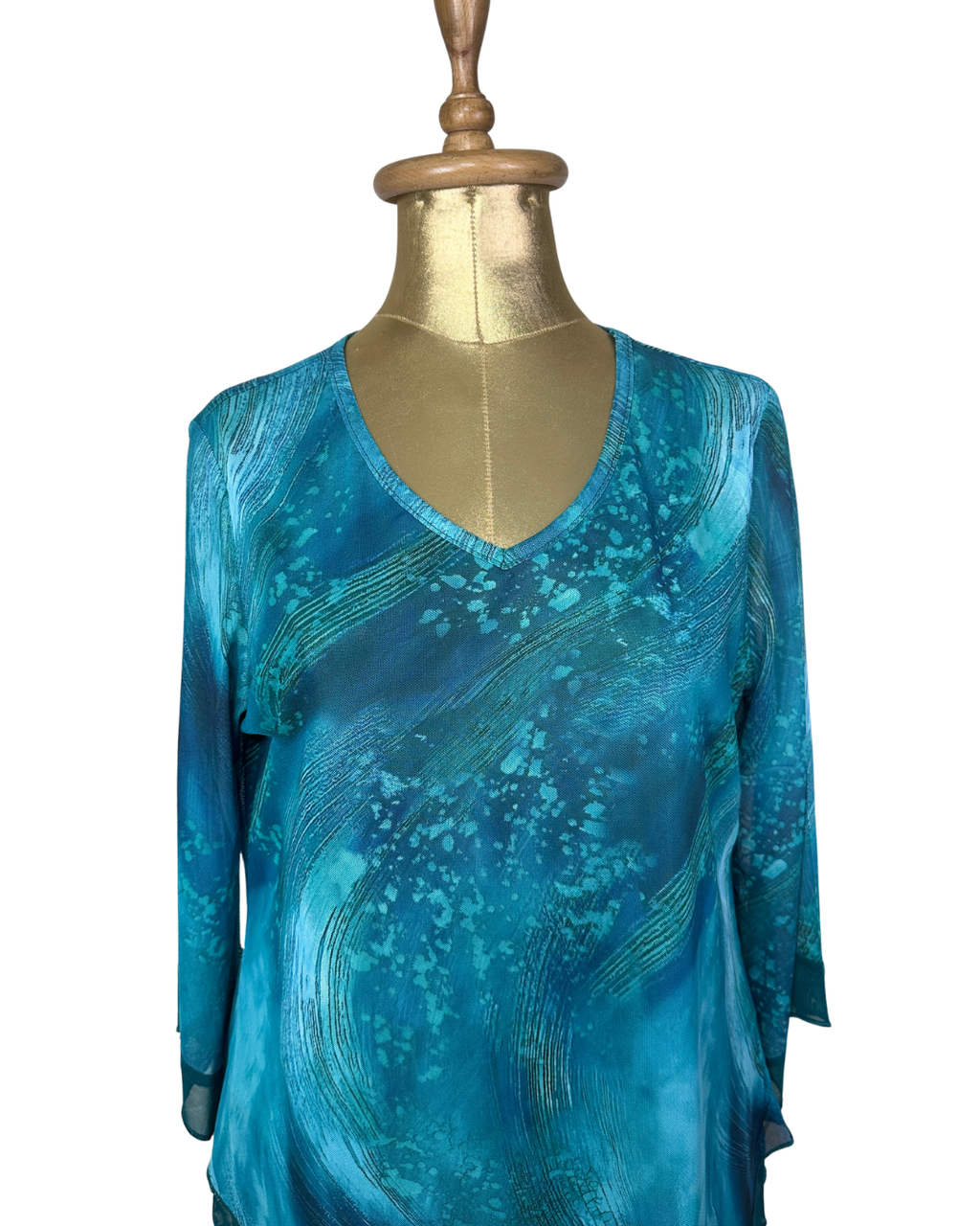 Asymmetric Hem Teal Blouse - Large