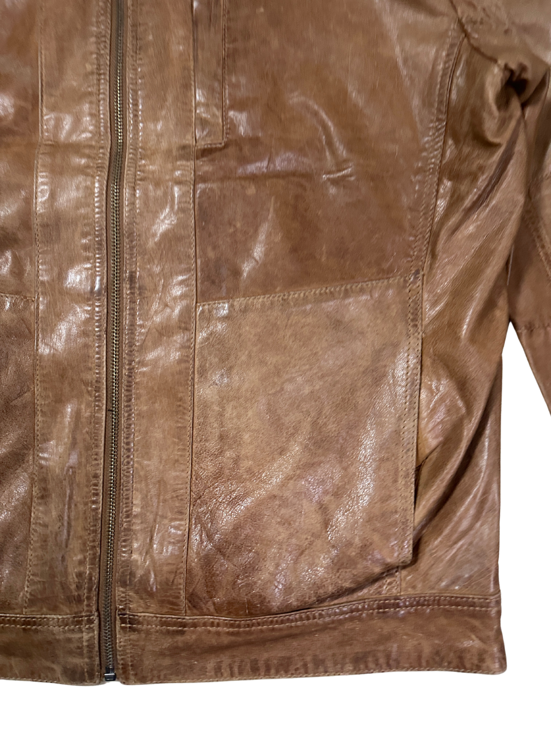 Vintage Angelo Litrico Tan Genuine Leather Moto Racer Jacket - Large