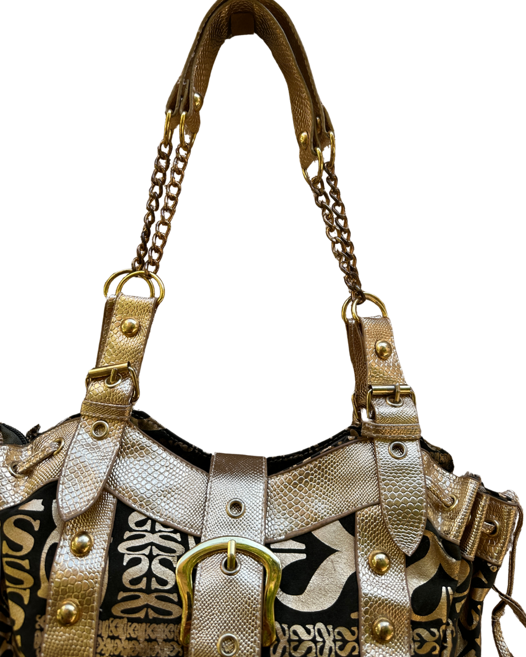 Y2K McBling Gold Monogram Shoulder Bag