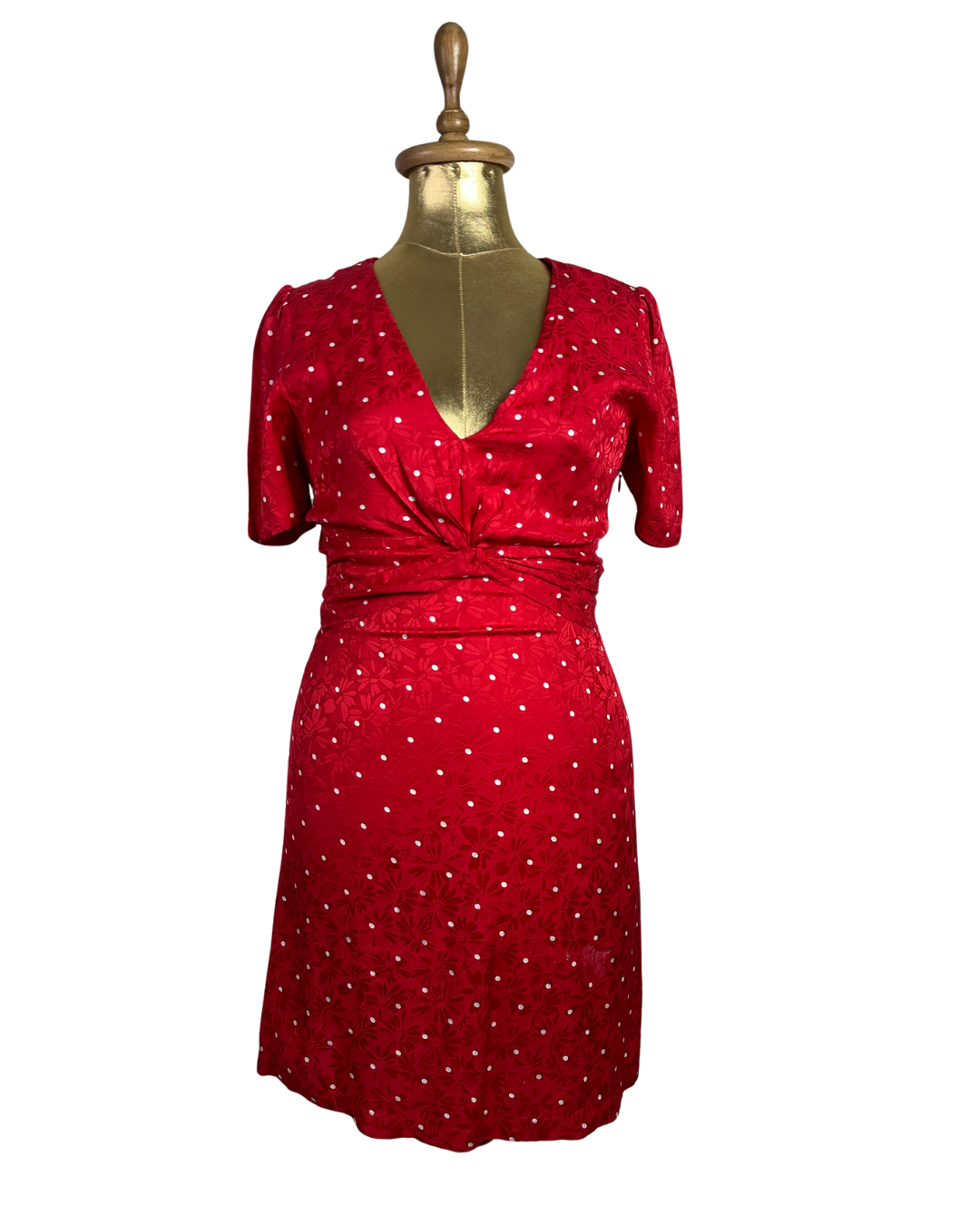 Maje Red Polka Dot Twist-Front Dress