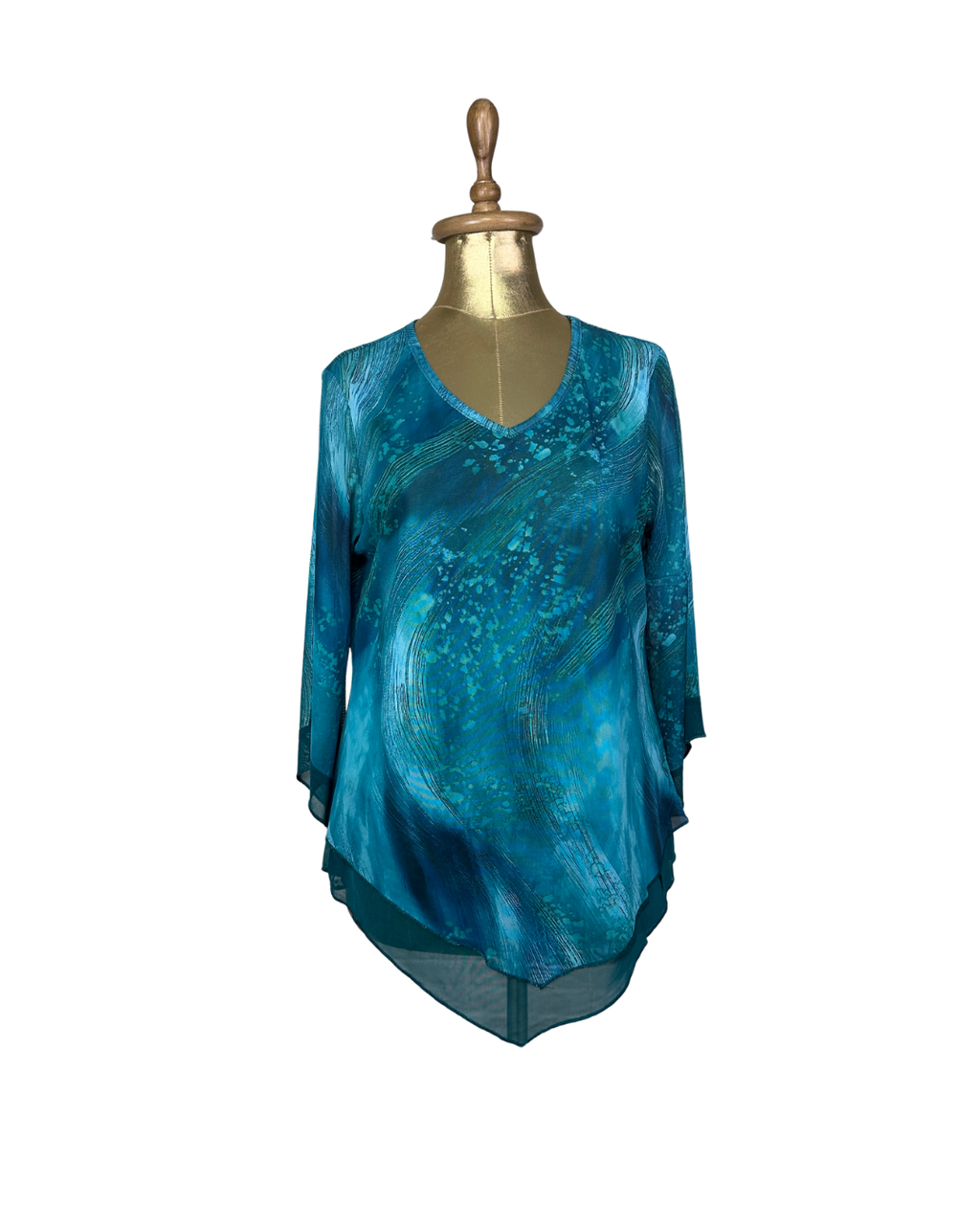 Asymmetric Hem Teal Blouse - Large