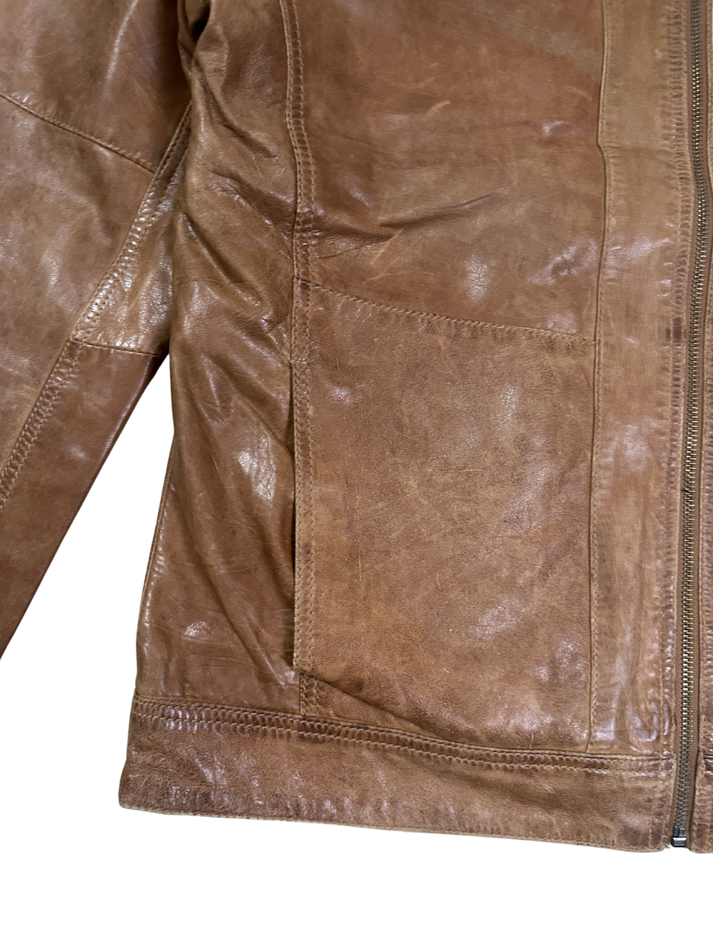 Vintage Angelo Litrico Tan Genuine Leather Moto Racer Jacket - Large