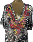 Y2K Bohemian Deep V-Neck Beaded Sheer Tunic Top - 2XL