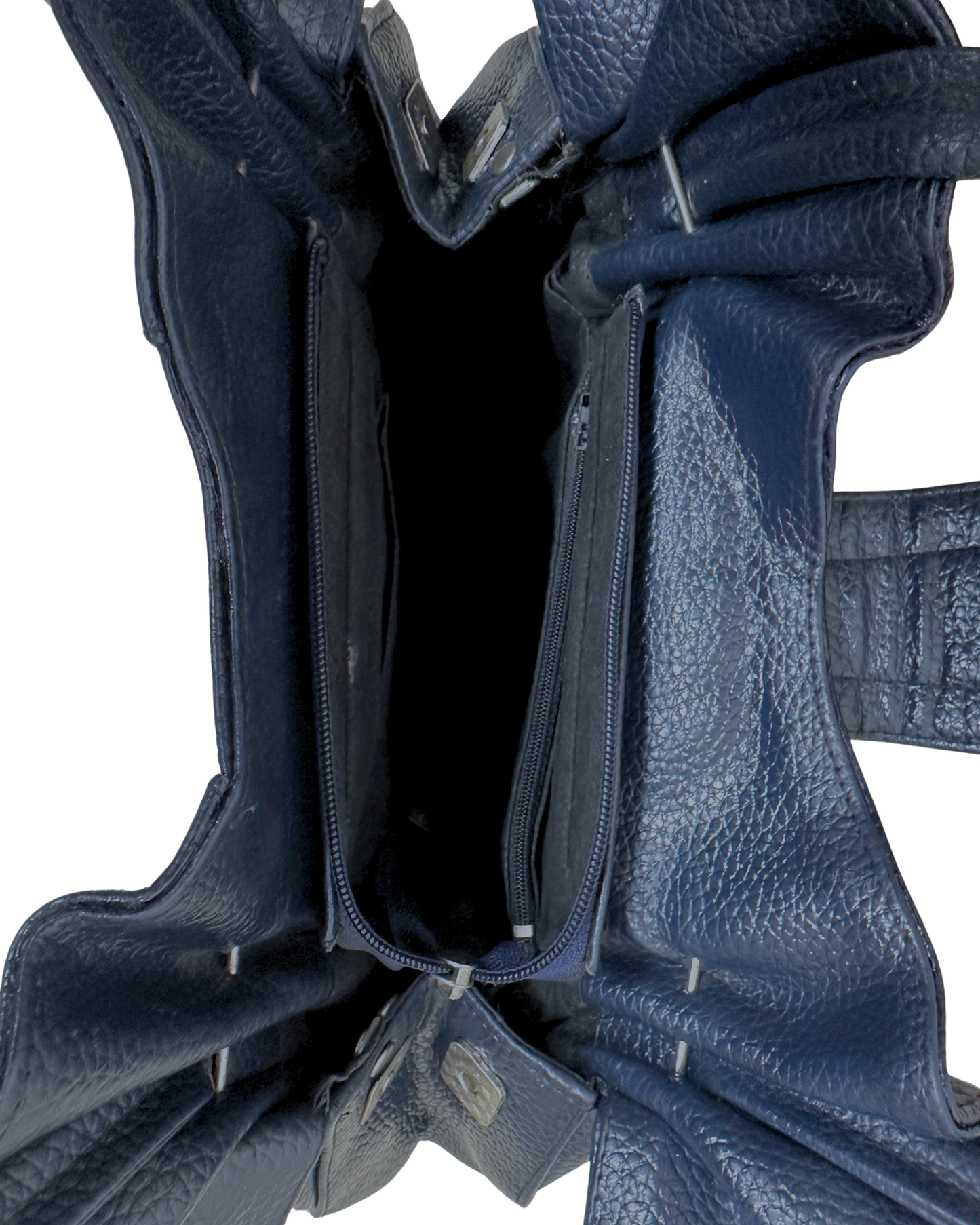 Vintage Navy Genuine Leather Slouchy Ruched Shoulder Bag