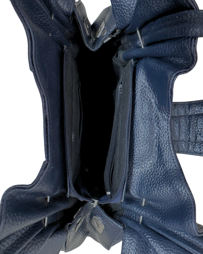 Vintage Navy Genuine Leather Slouchy Ruched Shoulder Bag