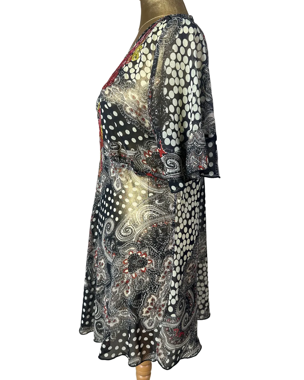 Y2K Bohemian Deep V-Neck Beaded Sheer Tunic Top - 2XL