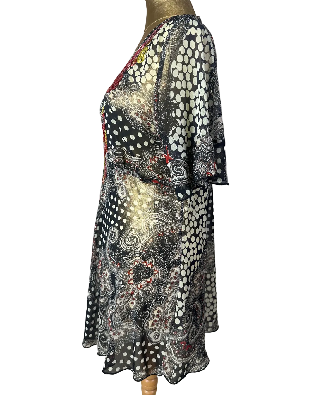 Y2K Bohemian Deep V-Neck Beaded Sheer Tunic Top - 2XL