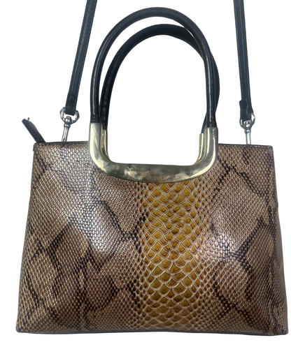 Vintage Faux Snakeskin Structured Bag with Gold Trim