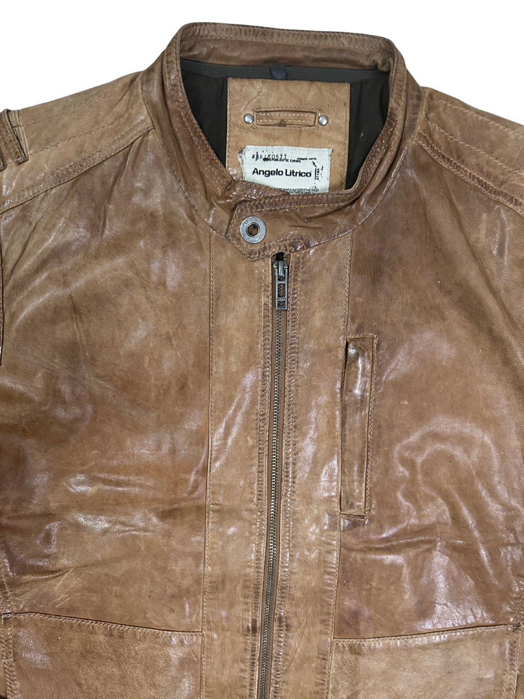 Vintage Angelo Litrico Tan Genuine Leather Moto Racer Jacket - Large