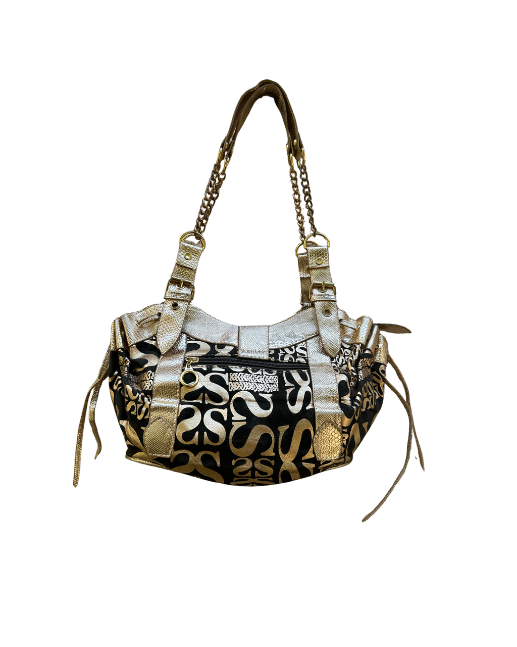 Y2K McBling Gold Monogram Shoulder Bag