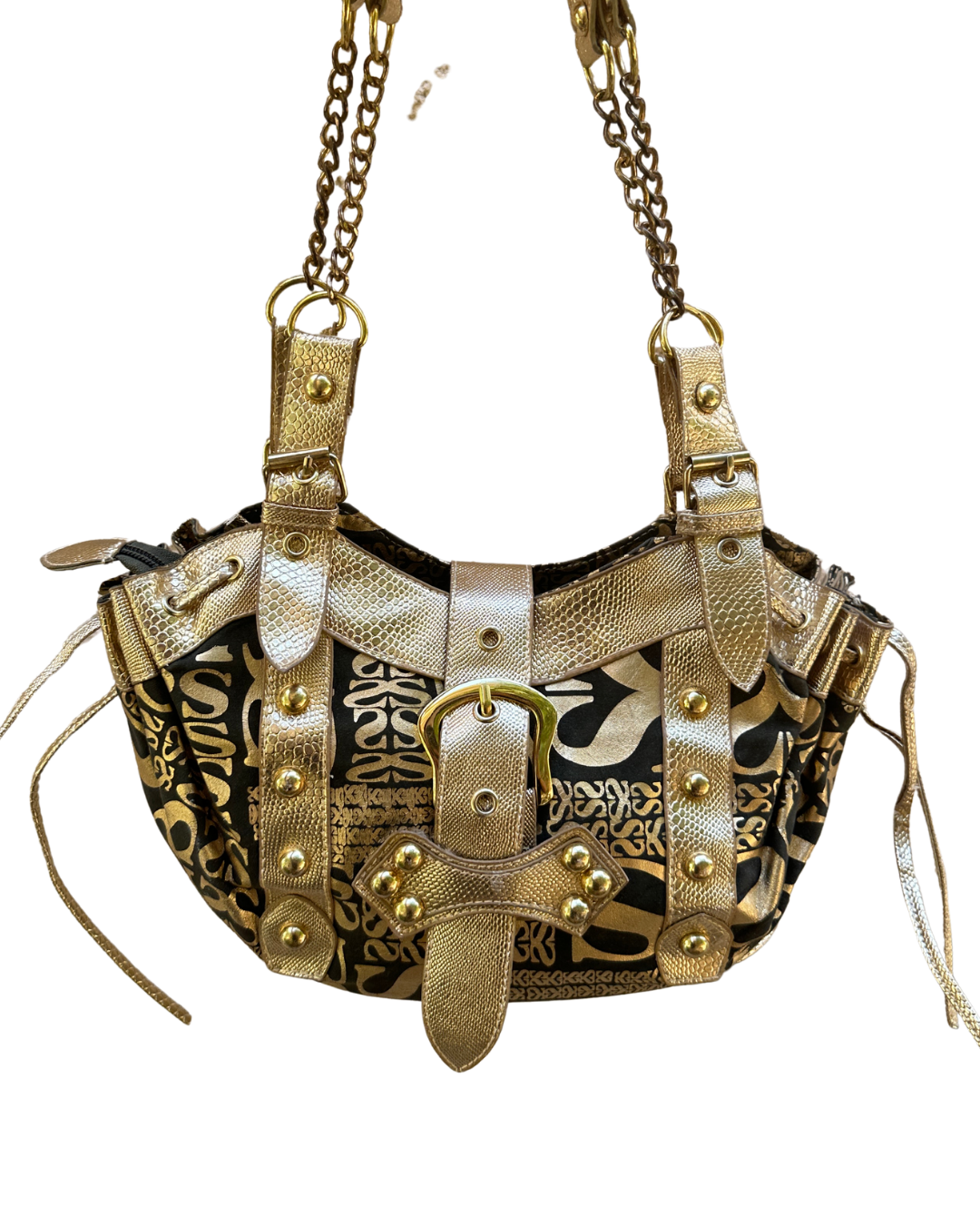 Y2K McBling Gold Monogram Shoulder Bag