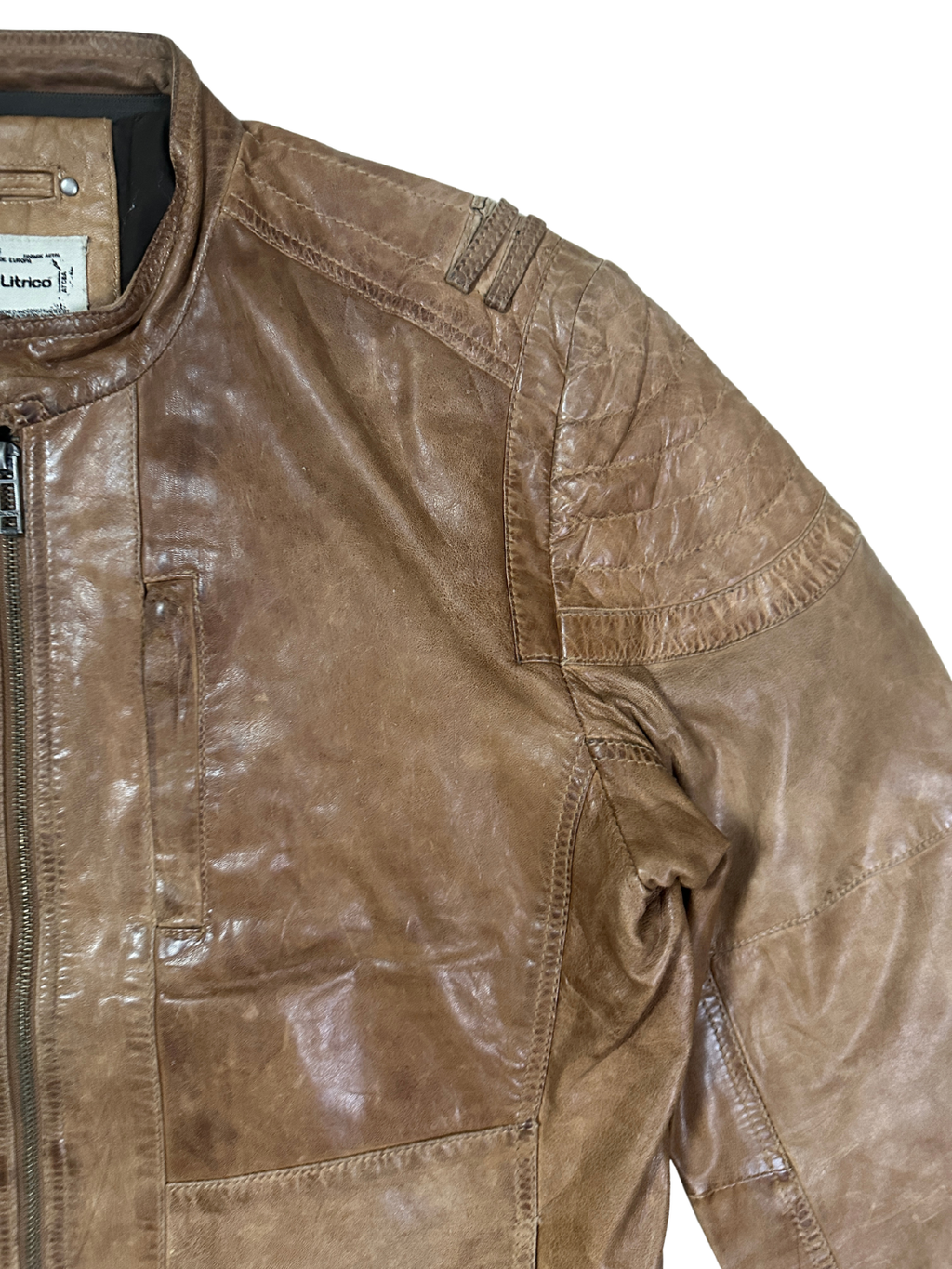 Vintage Angelo Litrico Tan Genuine Leather Moto Racer Jacket - Large