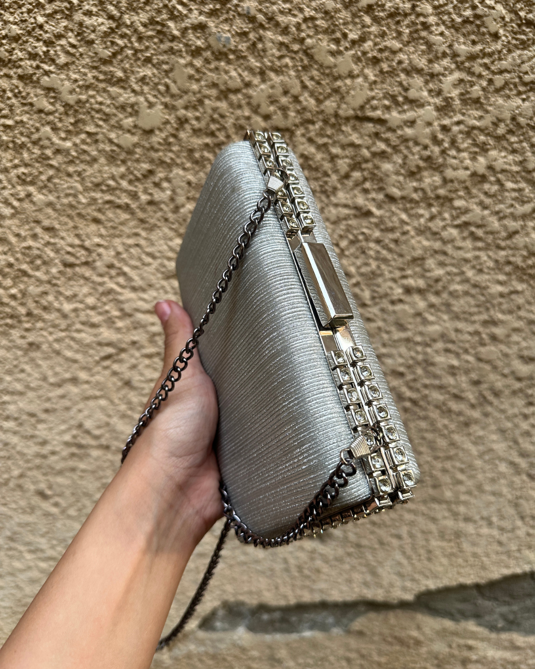Silver Rhinestone Evening Clutch