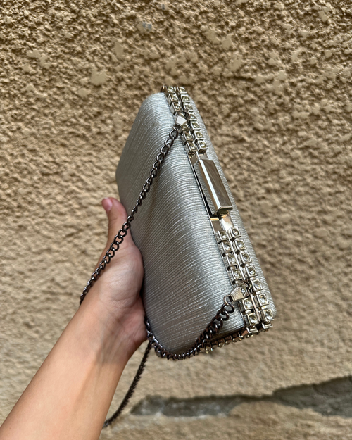 Silver Rhinestone Evening Clutch