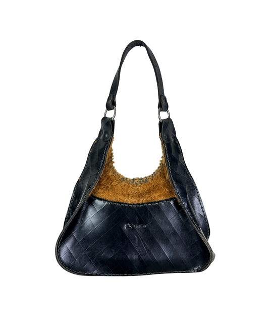 Vintage Beertini Genuine Leather x Fur Hobo Shoulder Bag