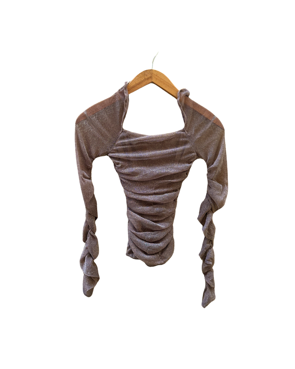 Dusty Rose Metallic Ruched Mesh Blouse