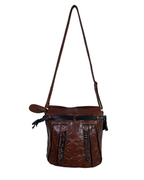 90s Grunge Slouchy Genuine Leather Bag with Plaid Lining